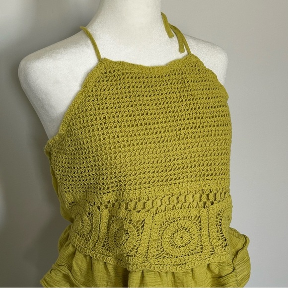 Milk & Honey Chartreuse Knit Halter Top with Ruffle Peplum Summer Vacation - Picture 6 of 6